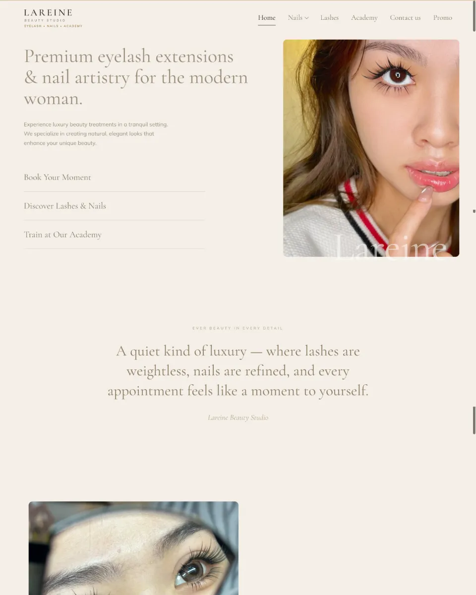 Lareine Beauty Studio website